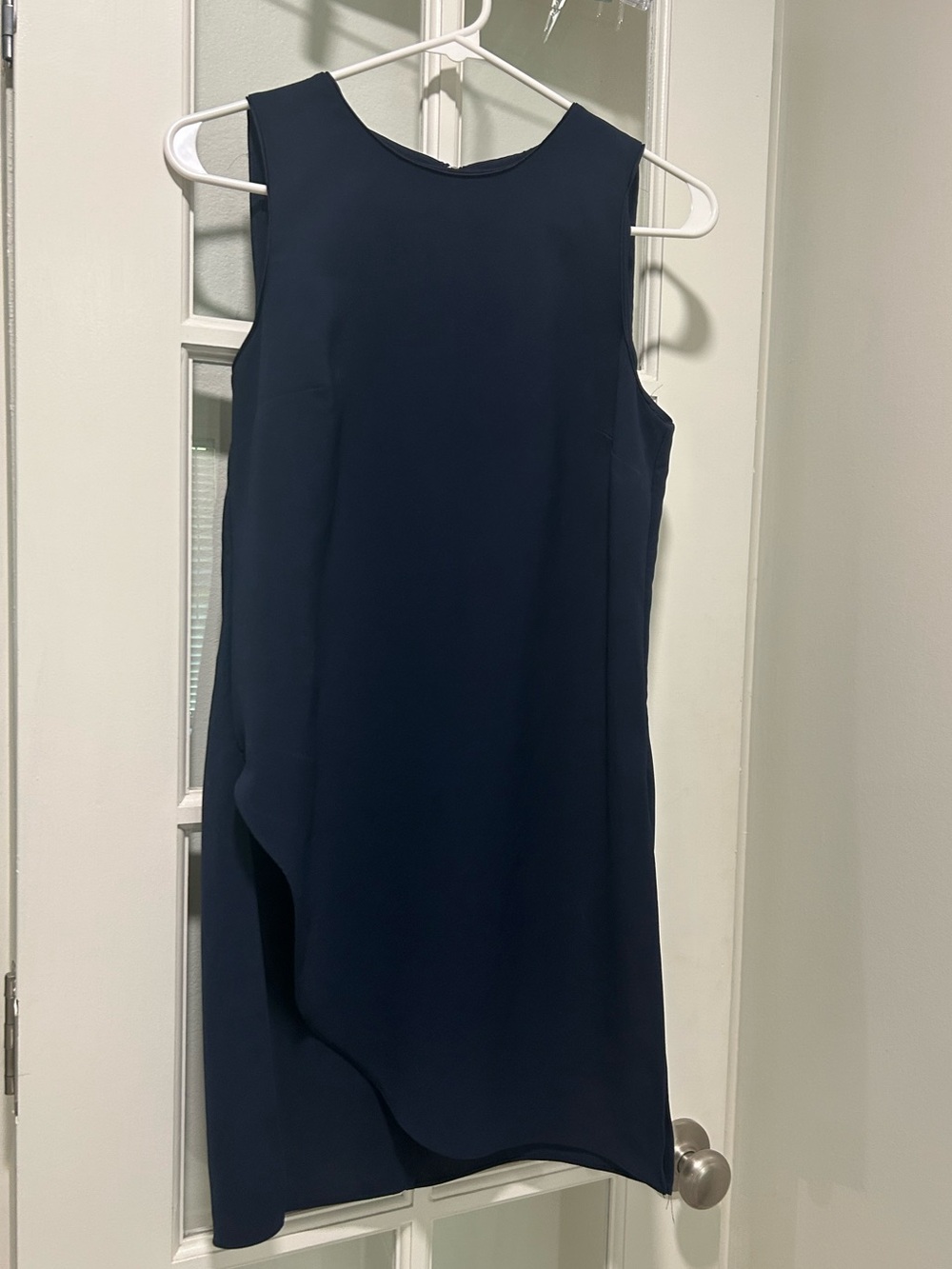 White House Black Market Navy Sleeveless Asymmetrical Blouse